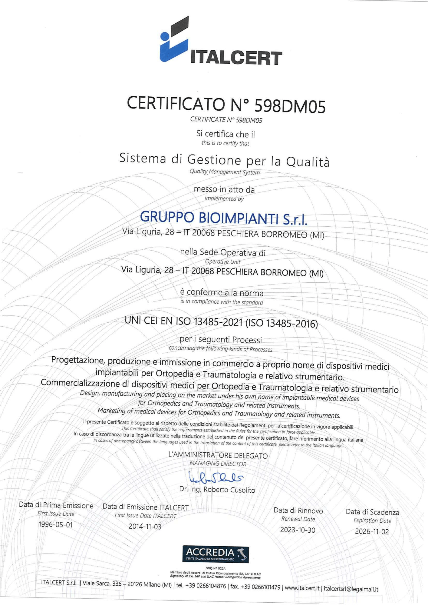 ISO 13485-2016 N.598DM05